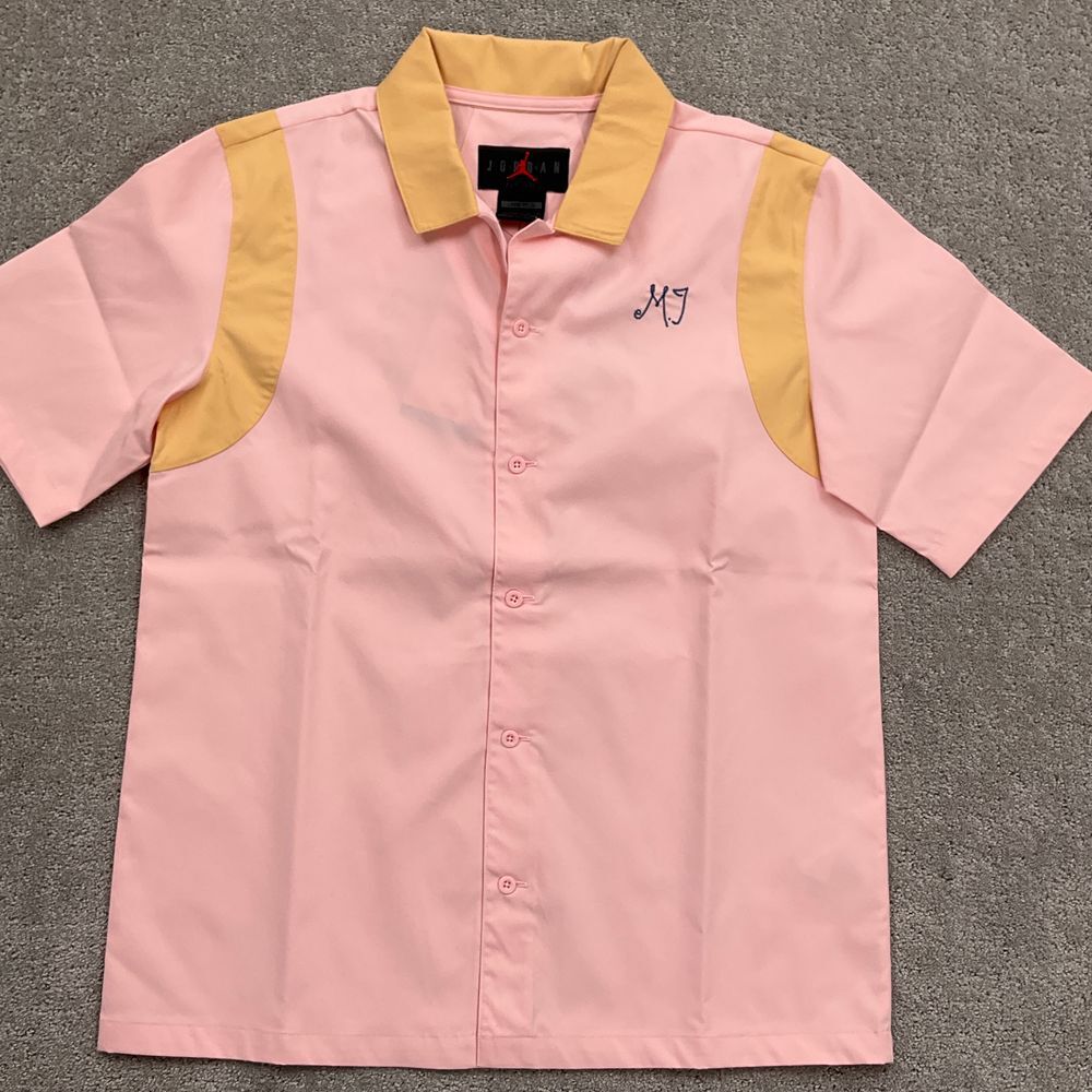 Air Jordan Shirt Women XS‎ Pink Jumpman FLIGHT CLUB MJ Stitch Bowling Streetwear